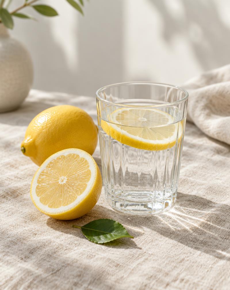Fresh lemon and water in morning light